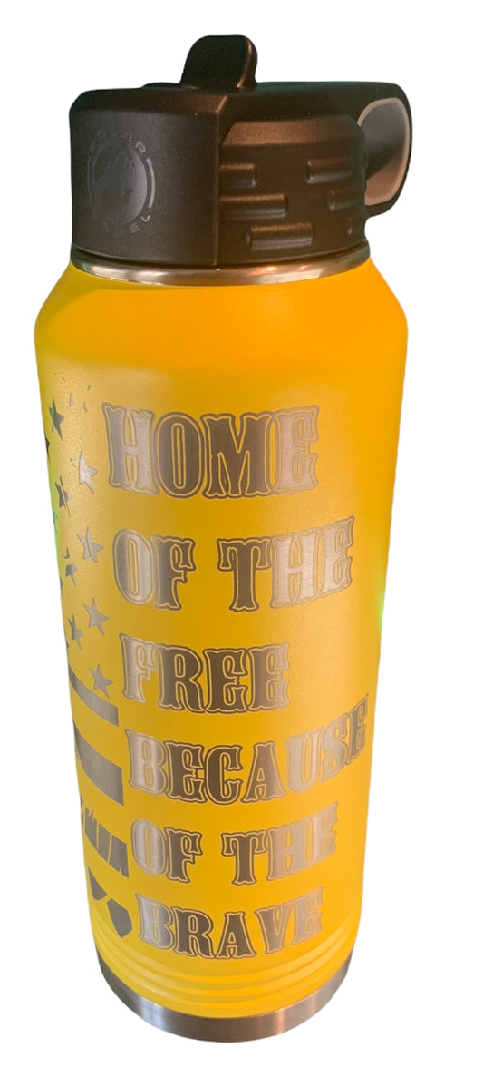 Sunflower Home of the Free Because of the Brave - 32oz Yellow Water Bottle