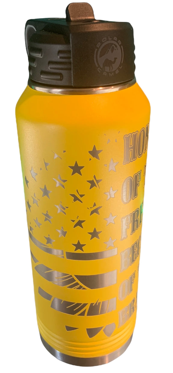 Sunflower Home of the Free Because of the Brave - 32oz Yellow Water Bottle